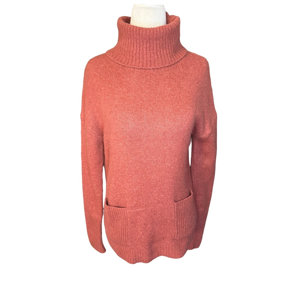 Cynthia Rowley‎ Terracotta Orange Yak Blend Turtleneck Sweater Small Pocket
